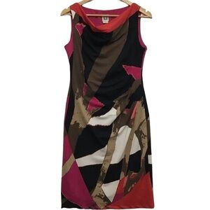 ANNE Klein sheath dress sleeveless pink black white office wear size 4